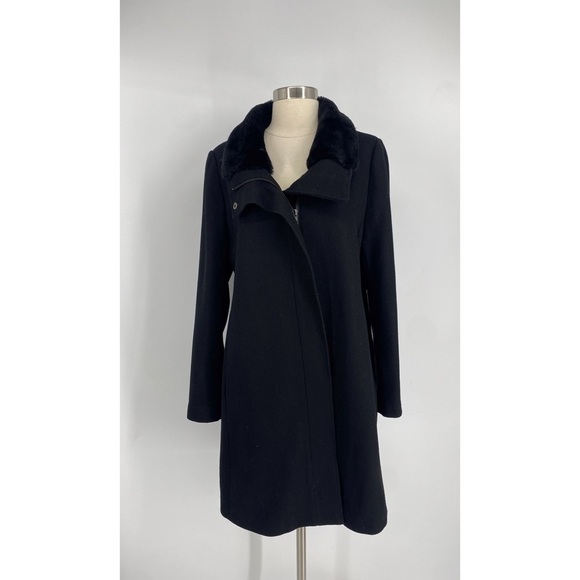 Liz Claiborne Faux Fur Zip Up Knee Length Trench Coat - Picture 1 of 13